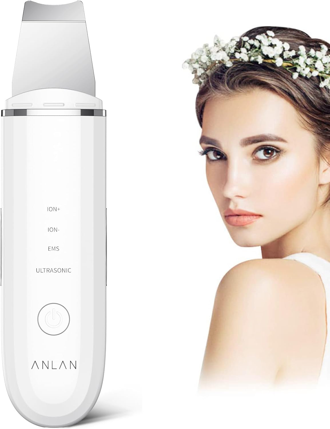ANLAN Peeling Ultrasónico Facial Skin Scrubber Exfoliación Limpiador De Poros Para Limpieza Y Cuidado (Blanco)
